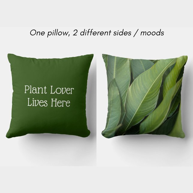 Tropical Leaf Botanical Plant Lover Lives Here Throw Pillow (Creator Uploaded)