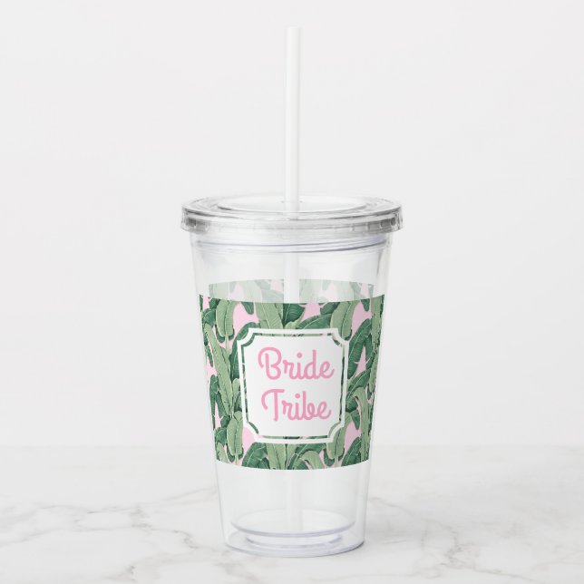 Tropical Leaf | Bride Tribe Acrylic Tumbler (Front)