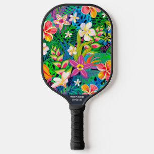 Tropical Leaf Floral Botanical Custom Name Phone # Pickleball Paddle