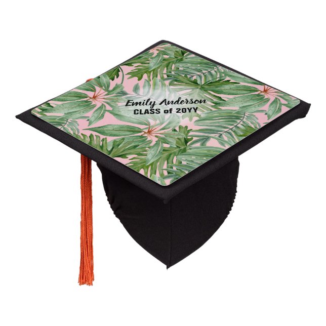 Tropical Leaf Graduation Cap Topper Personalized (Angled)