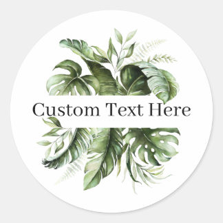 Tropical Leaf Greenery with Choice of Text Classic Round Sticker