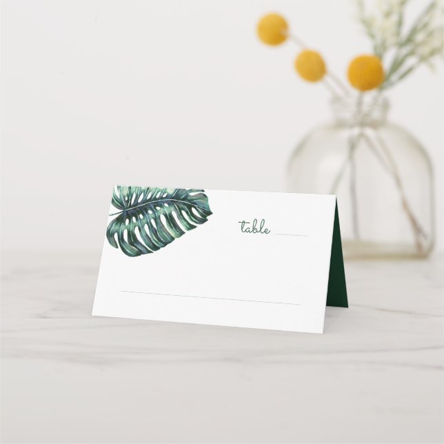 Tropical Leaf Monstera Optional Hashtag Info Place Card (Front)