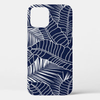 Tropical leaf, navy blue background