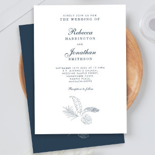 Tropical Leaf Navy Minimal Wedding Invitation Card