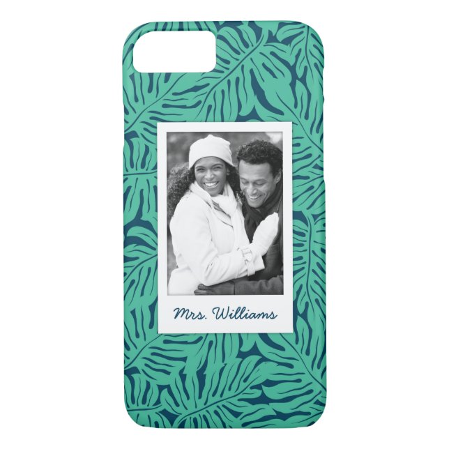 Tropical Leaf Pattern | Add Your Photo & Name Case-Mate iPhone Case (Back)