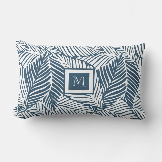 Tropical Leaf Pattern Blue Lumbar Pillow (Front)