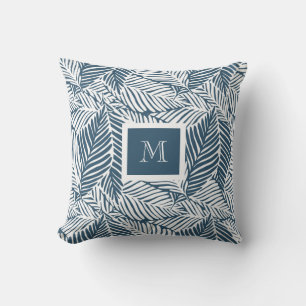 Tropical Leaf Pattern Blue Throw Pillow