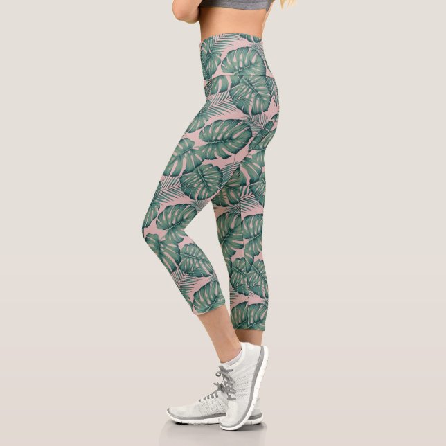 Tropical Leaf Pattern Capri Leggings (Left)