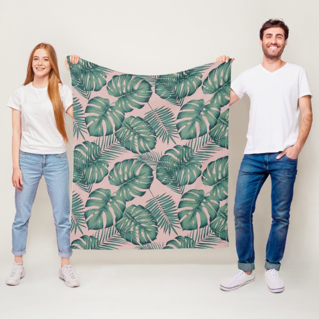 Tropical Leaf Pattern Fleece Blanket (In Situ)