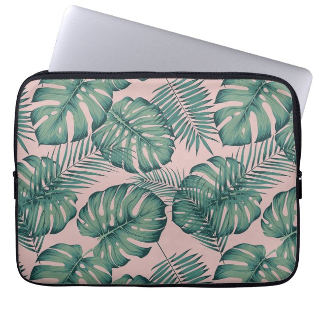 Tropical Leaf Pattern Laptop Sleeve (Front)