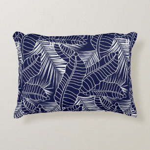 tropical leaf pattern on the navy blue background accent pillow