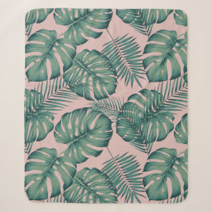 Tropical Leaf Pattern Sherpa Blanket