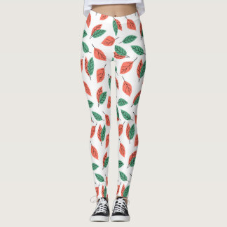 Tropical leaf pattern yoga leggings