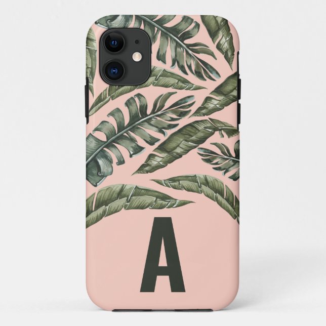 Tropical leaf personalized initial Case-Mate iPhone case (Back)