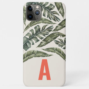 Tropical leaf personalized initial iPhone 11 pro max case