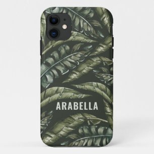 Tropical leaf personalized name and initial iPhone 11 case