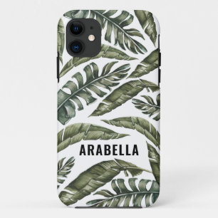 Tropical leaf personalized name and initial iPhone 11 case