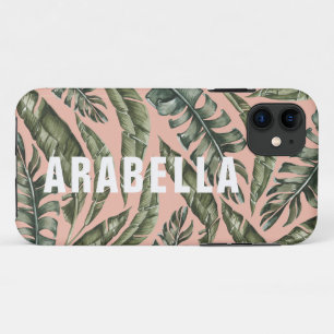 Tropical leaf personalized name and initial iPhone 11 case