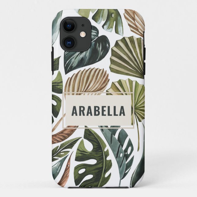 Tropical leaf personalized name and initial Case-Mate iPhone case (Back)