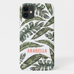 Tropical leaf personalized name and initial iPhone 11 case