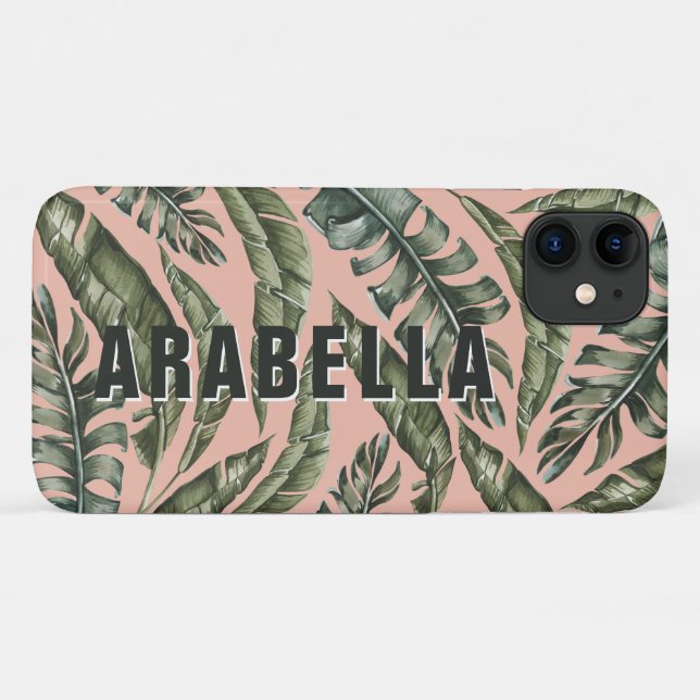 Tropical leaf personalized name and initial Case-Mate iPhone case (Back (Horizontal))