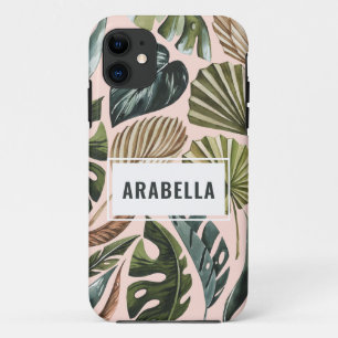 Tropical leaf personalized name and initial iPhone 11 case