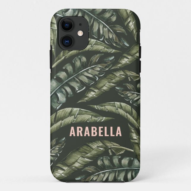 Tropical leaf personalized name and initial Case-Mate iPhone case (Back)