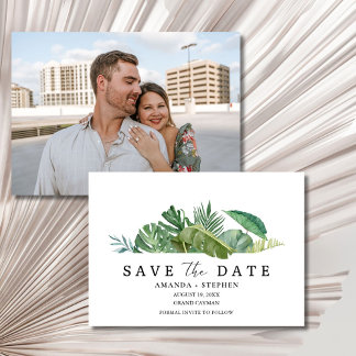 Tropical Leaf Photo Beach Wedding Save the Date