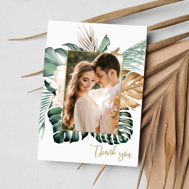 Tropical Leaf Photo Beach Wedding Thank You (Tropical Leaf Photo Beach Wedding Thank You)