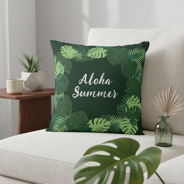 Tropical Leaf Pillow, Name or Phrase, Aloha Summer Throw Pillow (Creator Uploaded)