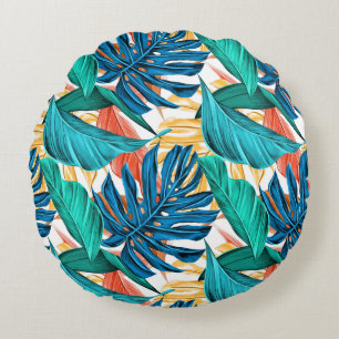 Tropical Leaf Potpourri Round Pillow