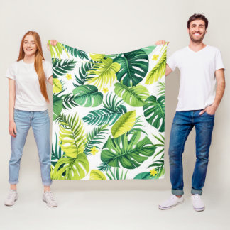 Tropical Leaf Story – Monstera & Banana Leaf Fleece Blanket