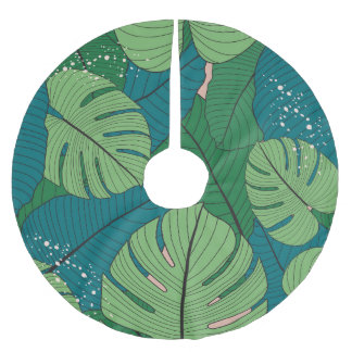 Tropical Leaf Tapestry: Vintage Verdure Brushed Polyester Tree Skirt