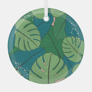 Tropical Leaf Tapestry: Vintage Verdure Glass Ornament