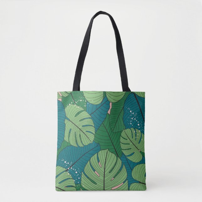 Tropical Leaf Tapestry: Vintage Verdure Tote Bag (Front)