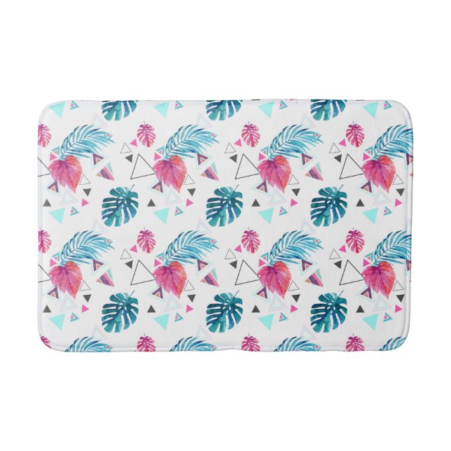 Tropical Leaf Triangle Pattern Bath Mat (Front)