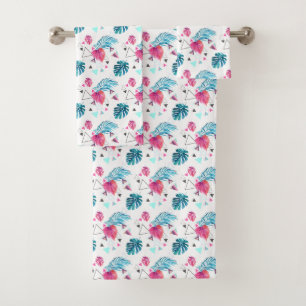 Tropical Leaf Triangle Pattern Bath Towel Set