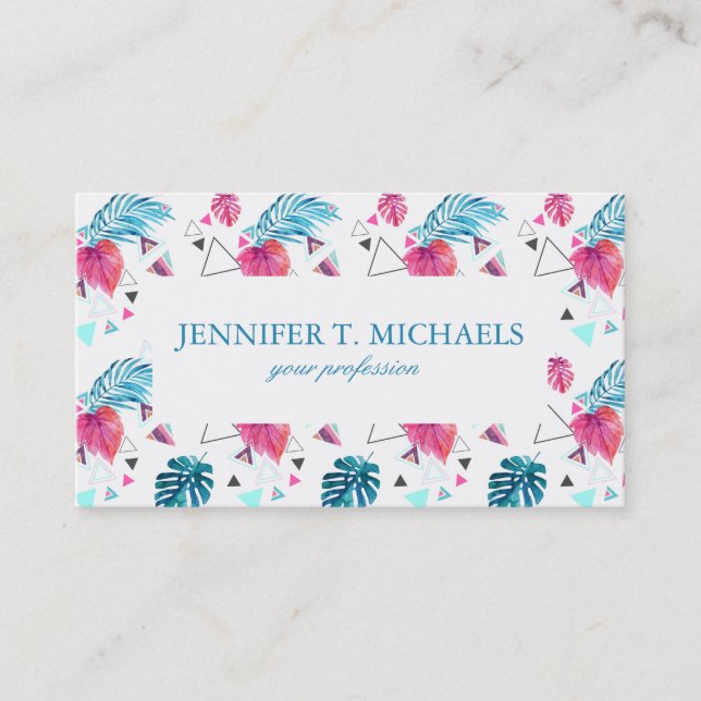 Tropical Leaf Triangle Pattern Business Card (Front)