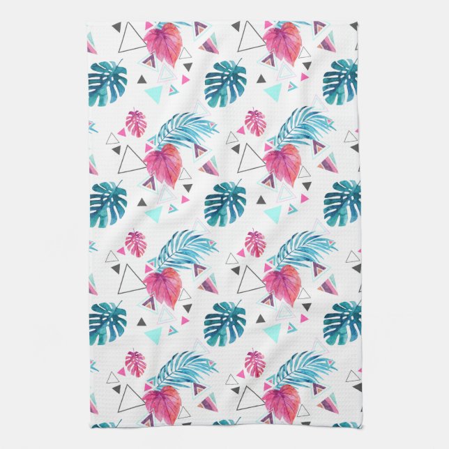Tropical Leaf Triangle Pattern Kitchen Towel (Vertical)