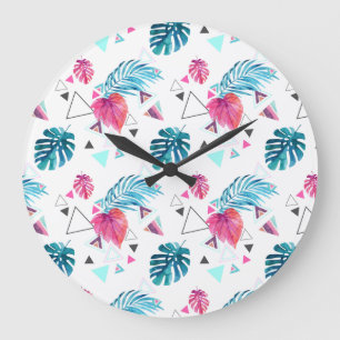 Tropical Leaf Triangle Pattern Large Clock