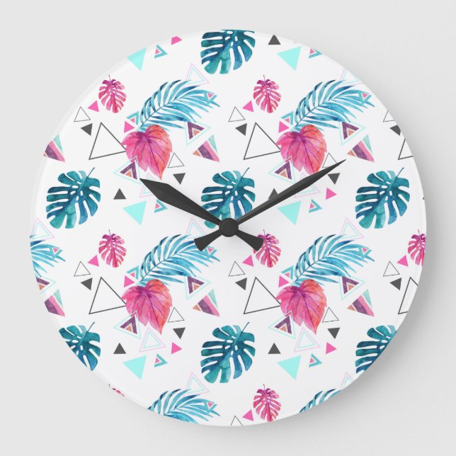 Tropical Leaf Triangle Pattern Large Clock (Front)