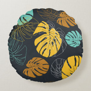 Tropical Leaf Vintage Wallpaper Pattern Round Pillow