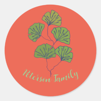 Tropical Leaf  with Perosnalized Family name Classic Round Sticker