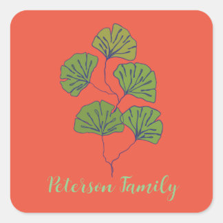 Tropical Leaf  with Perosnalized Family name Square Sticker