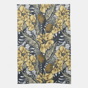 Tropical Leafs and Flowers Pattern Kitchen Towel