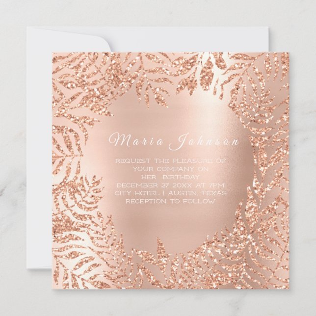 Tropical Leafs Palm Garden Blush Rose Copper Invitation (Front)