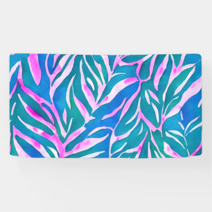 Tropical Leafy Blue Pink Pattern  Banner
