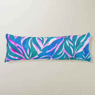 Tropical Leafy Blue Pink Pattern  Body Pillow