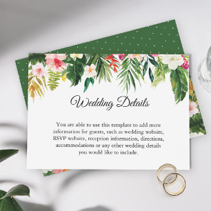 Tropical Leave Floral Wedding Reception Details Enclosure Card