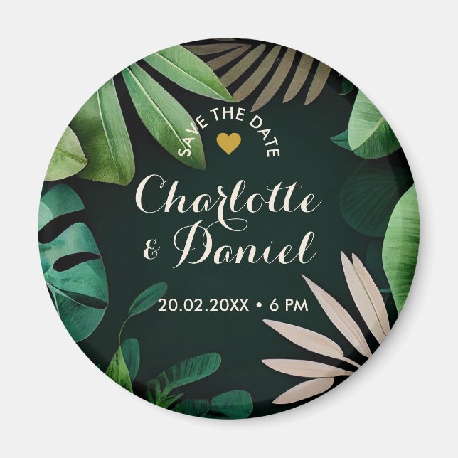 Tropical Leave Pattern | Wedding | Save The Date Magnet (Front)